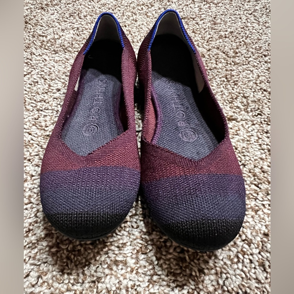 Rothys Shoes Women 6 Flats Wine Cabernet Big Stripe Knit Slip On Comfort…